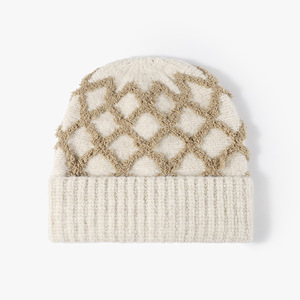 Fábrica Custom Checkered Design Xadrez Padrão Argyle Inverno Manter Quente Beanie Malha Diário Moda Unisex Cuff Chapéu Verificado - Product Image 5