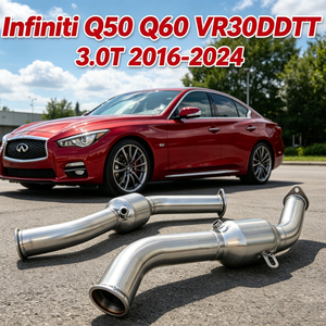 Pour Infiniti Q50 Q60 3.0T VR30 Downpipe 2016-2024 |   Collecteur d'échappement sans catalyseur en acier inoxydable 304 avec espaceur O2, montage direct - Product Image 1