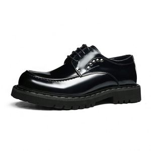 Grande vente sur les chaussures décontractées pour hommes de style britannique, à lacets, Derby, à bout carré, patchwork, antidérapantes, respirantes - Product Image 4
