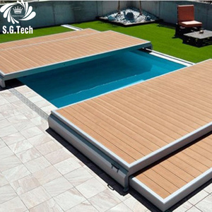 Cubierta de piscina deslizante de diseño personalizado de gama alta con tierra móvil para mesas y sillas, marco de acero inoxidable, manual y automático - Product Image 6