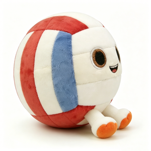 Peluche Personalizado Rojo, Blanco y Azul con Ojos Grandes, Extremidades y Patas Naranjas, Juguete de Peluche de Voleibol con Extremidades - Product Image 3