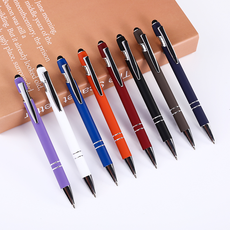 SHULI promosyon özel 2 in 1 kapasitif çoklu fonksiyonlu tükenmez kalem yumuşak dokunmatik ekran kauçuk Logo Tablet Metal Stylus kalem