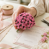 Mini roses artificielles rose vif en papier de mûrier pour scrapbooking, mariage, artisanat et décoration de cartes