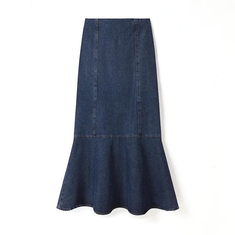 2023 High quality fabric spring and autumn new high waist slim hem fork wild hip wrapped long oxtail fishtail skirt