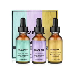 Baard Groei Olie 3 Geur Pack Cadeau Sets Cederhout Sandelhout En Salie Hydraterende Baarden & Snorren Gezichtshaarolie