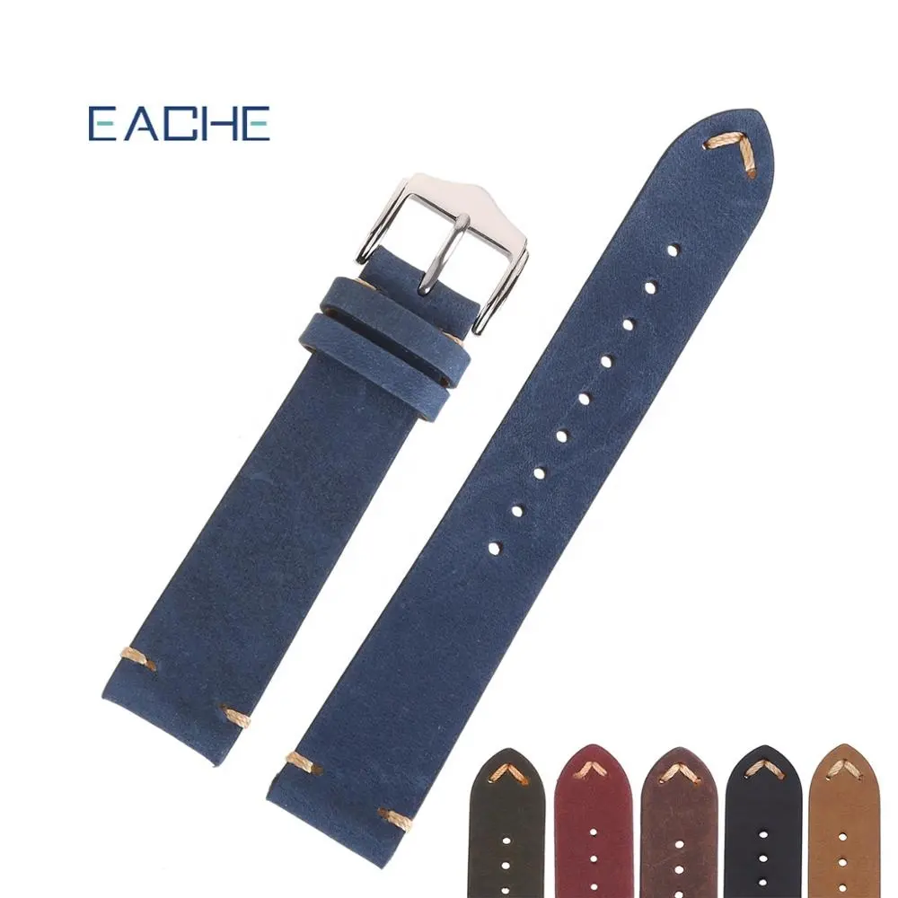EACHE Wholesale Luxury Handmade Mens Women Crazy Horse Genuine Leather Watchband Watch Band 18mm 20mm 22mm Watch Strap