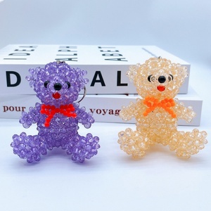Multi Colors Glass Beads Keyrings Customize Accepted Cartoon 6mm Acrylic Beads Handmade Bag Charm <b>Cute</b> Bowknot <b>Bear</b> Keychains - Product Image 1