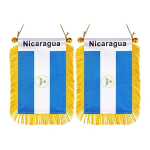 Nicaragua Window Hanging Flag Nicaraguan Small Mini Car Flags Fringy Banners Suction Cup For Rearview Mirror Decoration
