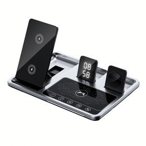 Fast Charging R11 Desktop Electric Smart Lifting 4 in 1 Phone Charger Digital Alarm Clock 15W <b>Wireless</b> Charger With Light - Product Image 1