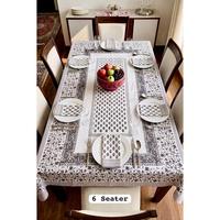 Nappe de table moderne en coton 100% imprimée à la main avec serviettes pour 6 personnes