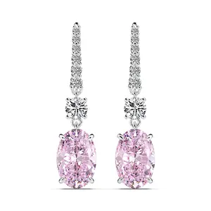 Newest Women Jewelry Pink Oval Crushed Ice Cubic Zirconia Diamond Drop Hoop Earrings