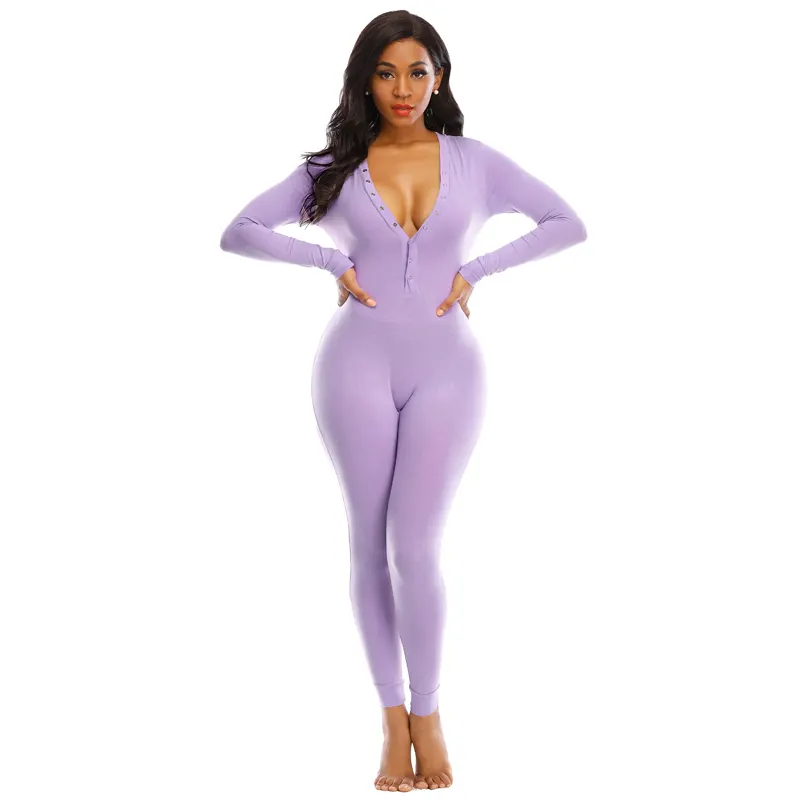 Wholesale Sexy Women Onesie Pajamas Adult Onesie Solid Color Onesie With Butt Flap