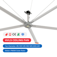 Grand ventilateur de plafond axial HVLS de 12 pieds avec pales en alliage d'aluminium, roulement à billes argenté, commande tactile et bouton pour ferme laitière