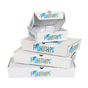 กล่องกระดาษใส่ปลาและมันฝรั่งทอดแบบกำหนดเองพร้อมโลโก้ สำหรับอาหารจานด่วน กล่องกระดาษใส่ปลาและมันฝรั่งทอดแบบนำกลับบ้าน - Product Image 1