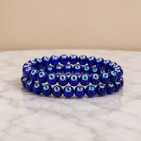 Bracelets perlés tendance en résine bleue œil porte-bonheur de 8 mm pour cadeau, vente en gros