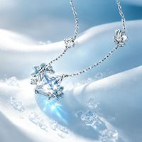 Kalung Kristal Tembaga Hydrangea Wanita Mewah Ringan Zirkon Bunga Choker Rantai Bambu Modis Serbaguna