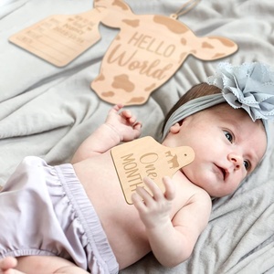 Carte mensili del bambino della mucca rustica in <span class=keywords><strong>legno</strong></span> mandria di bovini fotografia del neonato oggetti di scena reversibili per la gravidanza e il Baby Shower - Product Image 3