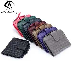 AndoBag Portefeuilles courts pour femmes Cuir de mouton Tricotage Fashion Classic Small Wallet Purses Thin Coin Purse 8866