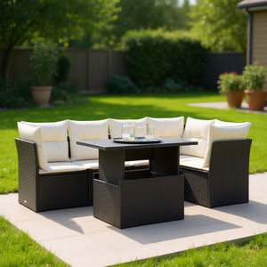 Modular PE Rattan Garden <b>Sofa</b> <b>Set</b> Black And Cream Outdoor Furniture With High Density Foam Cushions - Product Image 2
