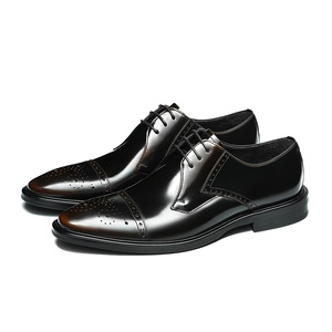 Black Genuine Leather Loafers <b>Pointed</b> <b>Toe</b> Slip-On Men's Dress Shoes Office Career Solid Color Rubber Outsole - Product Image 1