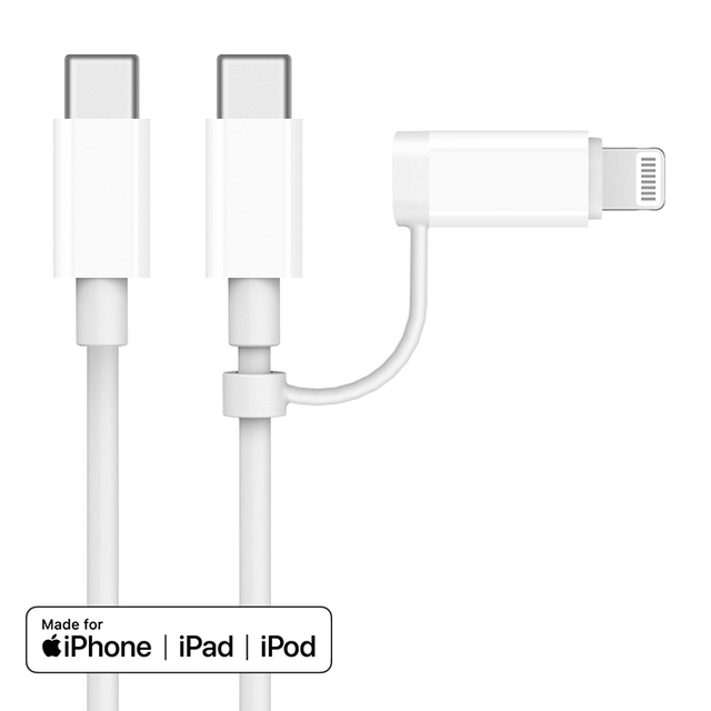 2 in 1 100W USB C to Type C and Lighting PD Cable Adaptor 5A Fast Charging Cables With Nylon Braiding
