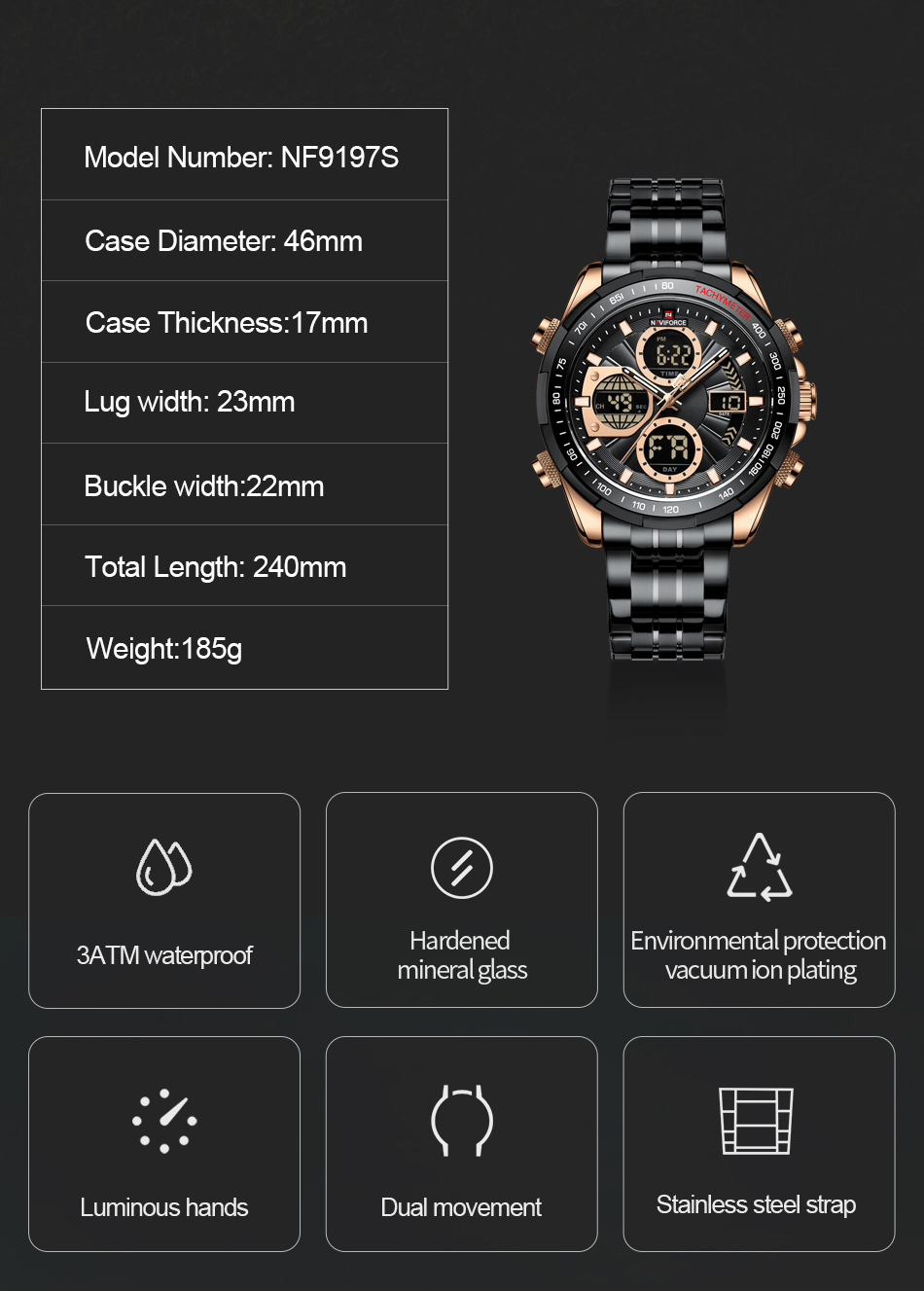 Naviforce 9197 Mens Analog/Digital Watch - Black/Gold H4e32fd63764a4ac8a8c54c05630d0c67d