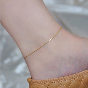 <span class=keywords><strong>Tobillera</strong></span> Minimalista Antideslustre, Delgada, Chapada en Oro de 18k, de Acero Inoxidable y Titanio, con Cadena de Serpiente Redonda para Mujer - Product Image 1