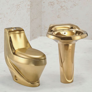Vaso Sanitario De Ouro Lavabo de luxe en céramique dorée pour toilette Salle de bains Lavage chasse d'eau WC S-Trap Système d'alimentation en eau chaude - Product Image 2