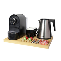 Ensemble de service pour hôtel : Cafetière à capsules manuelle 110V, bouilloire électrique et plateau en acier inoxydable 304 certifié CE