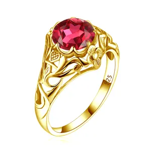 Grosir Cincin Rubi Emas Koktail Batu Permata Bulat Kualitas Tinggi 925 Cincin Perak Wanita Natal Ibu Perhiasan Perak