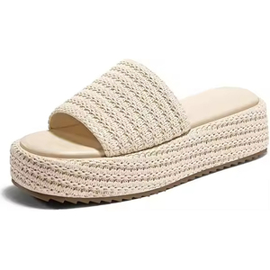Verano moda lindo lujo punta redonda <span class=keywords><strong>suela</strong></span> gruesa playa negro rafia mujeres zapatillas <span class=keywords><strong>Sandalias</strong></span> planas - Product Image 6
