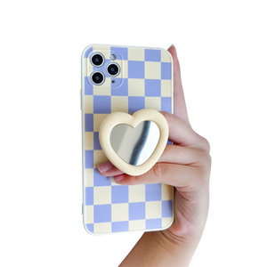 Support pour téléphone portable avec miroir pliant en forme de coeur Support pour téléphone portable Miroir de maquillage Poignée pour téléphone avec miroir mignon - Product Image 3