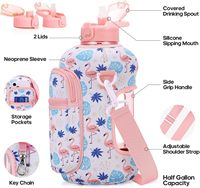 Bouteille d'eau en plastique sans BPA de grande capacité de 2,2 litres avec marquages de temps, bouteille d'eau de fitness d'un demi-gallon avec housse de transport