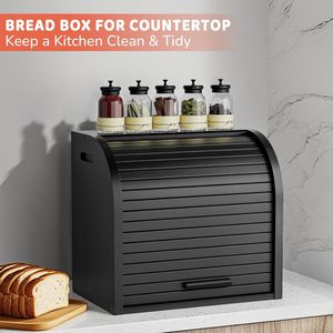 Boîte de rangement pour pain en bambou, double couche, pour comptoir de cuisine, conteneur alimentaire, couleurs noir, blanc, naturel - Product Image 1