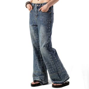 กางเกงยีนส์ผู้ชายทรงโอเวอร์ไซส์ ขอบดิบ แต่งโลโก้ตามสั่ง คุณภาพสูง ผ้าเดนิมหนา ทรงขากระบอกใหญ่ ขายส่ง - Product Image 3