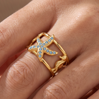Bague ouverte en acier inoxydable et or 18 carats pour femme, design étoile de mer et abeille, élégante et luxueuse, polyvalente, pièce transfrontalière