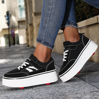 Chaussures à roulettes pour enfants, baskets décontractées à semelle épaisse en toile, style coréen, design plat, 4 roues