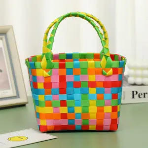 Summer Fashion Colorful PP Plastic Beading Woven Handbag Simple Women's Shoulder Bag Hand Bags For Women 2023
