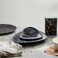 Nouveaux produits restaurant incassable en mélamine noire marbre vaisselle