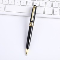 Stylo Roller Personnalisé Haut de Gamme pour Cadeau d'Affaires, Gravure Logo Or, Métal Noir, Encre Bleue/Noire 1.0mm, Nouveauté