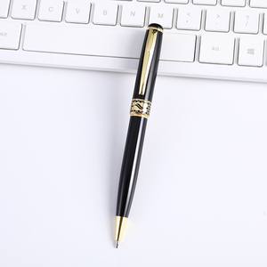 قلم حبر جاف معدني أسود مخصص للهدايا التجارية، فاخر مع نقش شعار ذهبي، سمك 1.0 مم، حبر أزرق/أسود - Product Image 3