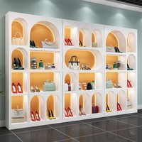 Meuble de présentation cosmétique moderne personnalisé or/blanc avec éclairage arrière, étagère de rangement en verre, finition laquée