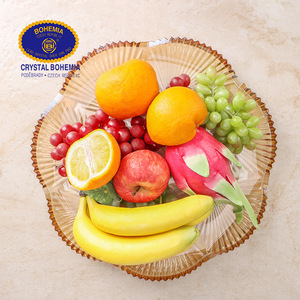 Crystal Bohemia Fruit Platter Amber Edge Lead Free Carving Design For Home Or Gift - Product Image 1