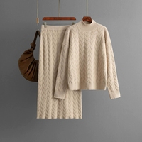 Ensemble jupe tricotée pour femmes à manches longues Jacquard pull haut et jupe taille haute tenues automne hiver