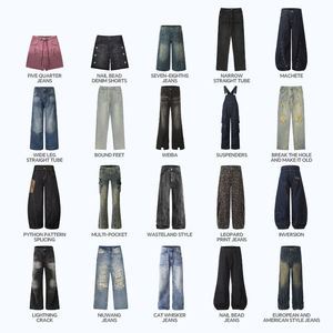 Vaqueros de mezclilla lavados de pierna recta rasgados para hombre, estilo japonés retro, desgastados, estilo urbano, a la moda, holgados, con bordes sin rematar, pantalones de corte medio tipo Daddy - Product Image 3