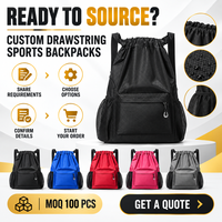 Sac à dos de sport personnalisé OEM avec cordon de serrage, poche avant zippée, rangement latéral en maille et deux tailles pour les équipes, les écoles et les détaillants
