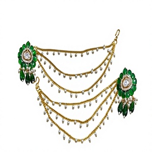 Boucles d'oreilles de qualité supérieure, aspect pierre perlée, finition dorée, style traditionnel, pour fêtes, mariages et occasions spéciales, collection pour femmes. - Product Image 2