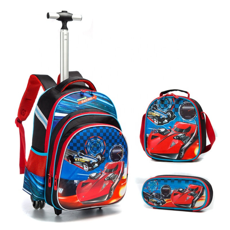 Boys Wheeled Backpack Kids Rolling Backpack With Detachable Trolley & Lunch  Bag - 18.11"H, Waterproof Nylon, 6 Wheels, Padded Straps, For School &  Travel