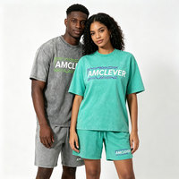 Ensembles de shorts délavés à l'acide unisexes ALCLEVER, t-shirt et short surdimensionnés 100% coton pour hommes, streetwear, impression DTG DTF Puff, OEM