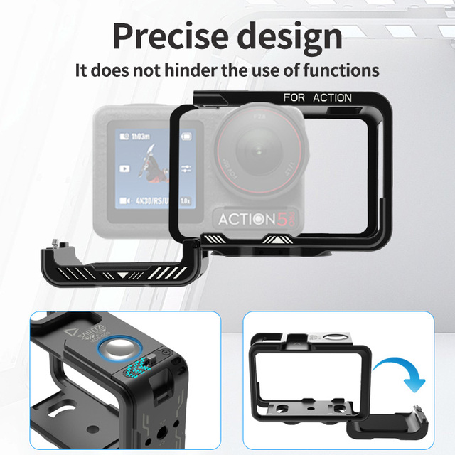 High Quality Durable Camera Cage for DJI Osmo Action 5 Pro 4 & 3 Protective Hard Case Aluminum Alloy 1/4 Threaded Hole Cold Shoe